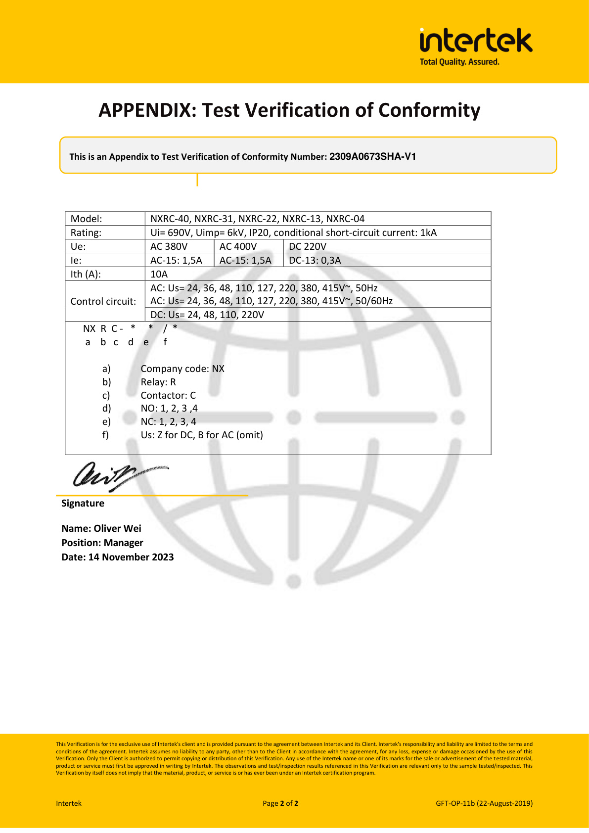 NXRC Certificate Page 2